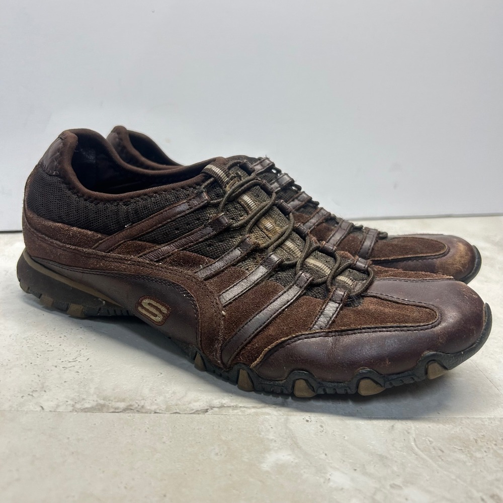 Skechers Slip On Sneakers Brown Leather Suede Mesh Gorpcore Utility Shoes Women